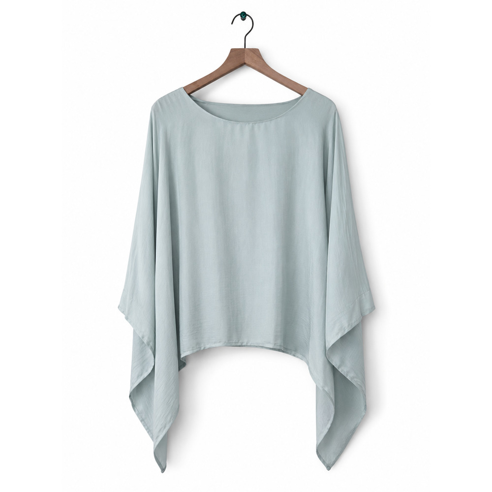 Gigi Moda Italy Mint Green Silk Blend Poncho Top Batwing Cape Blouse OS